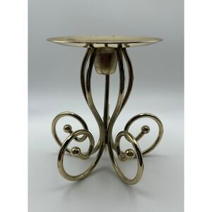 Vintage Brass Scroll Pillar Candle Holder Gold Mid Century Modern Taper Stand